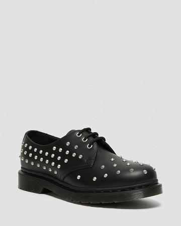 Black Men's Dr Martens 1461 Stud Wanama Leather Oxfords Shoes | CA 606TCE